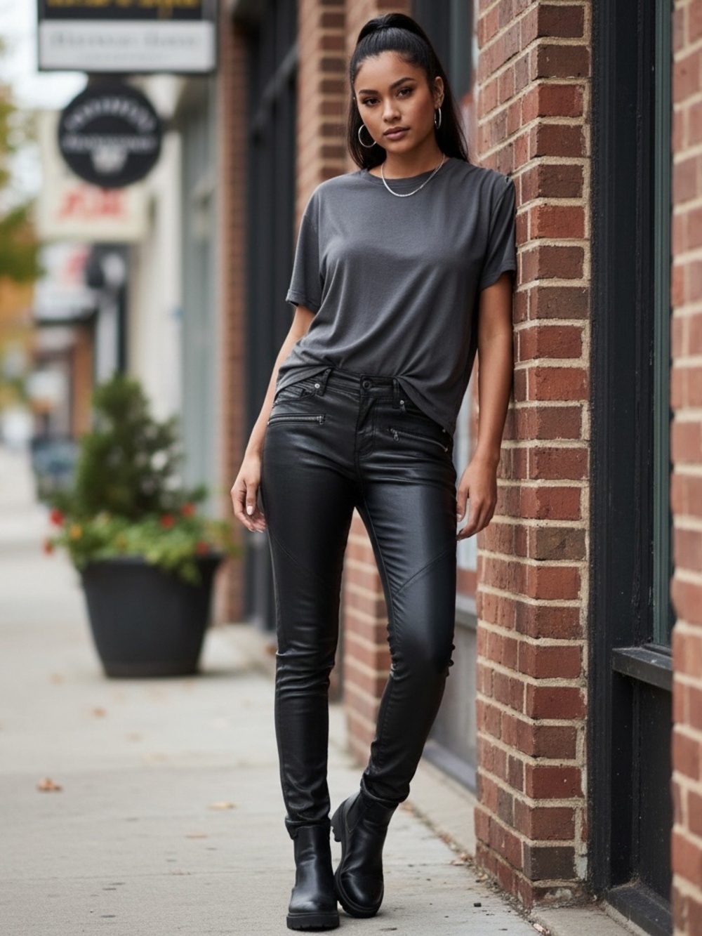 H&M Black Faux Leather Skinny Jeans